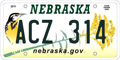 NE license plate ACZ314