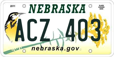 NE license plate ACZ403