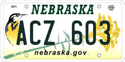 NE license plate ACZ603