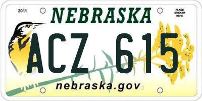 NE license plate ACZ615