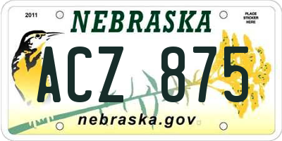 NE license plate ACZ875