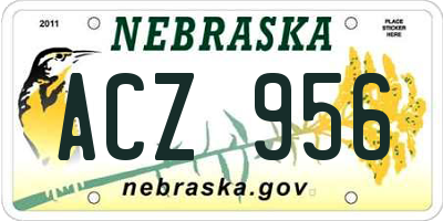 NE license plate ACZ956
