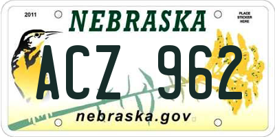 NE license plate ACZ962