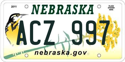 NE license plate ACZ997