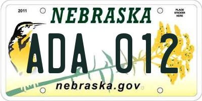NE license plate ADA012