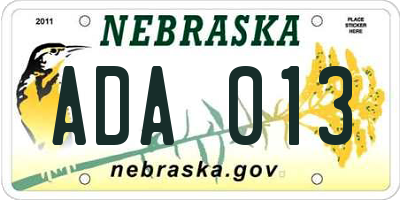 NE license plate ADA013