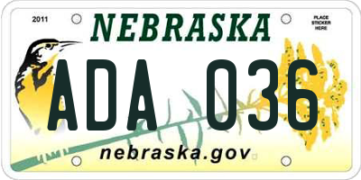 NE license plate ADA036
