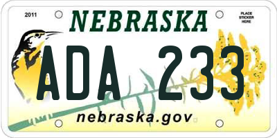 NE license plate ADA233