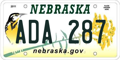 NE license plate ADA287