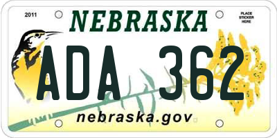 NE license plate ADA362