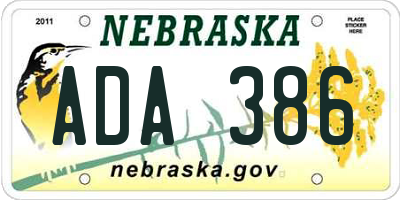 NE license plate ADA386