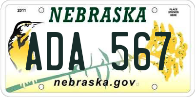 NE license plate ADA567