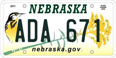 NE license plate ADA671