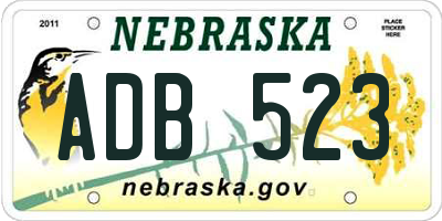 NE license plate ADB523