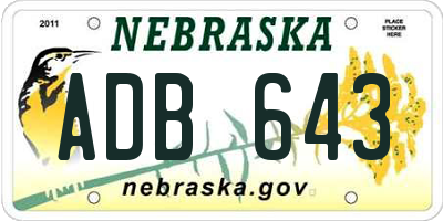 NE license plate ADB643