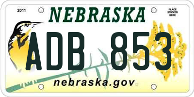 NE license plate ADB853
