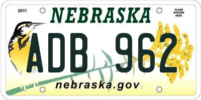 NE license plate ADB962