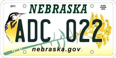 NE license plate ADC022