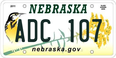 NE license plate ADC107