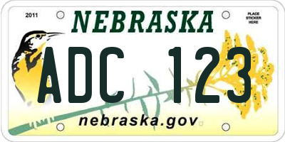 NE license plate ADC123
