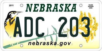 NE license plate ADC203