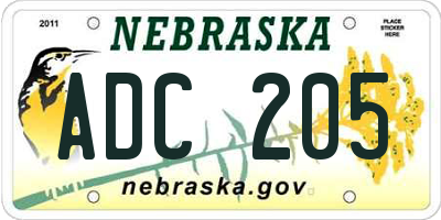 NE license plate ADC205