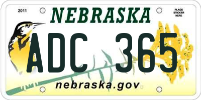 NE license plate ADC365