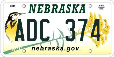NE license plate ADC374