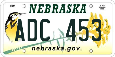 NE license plate ADC453