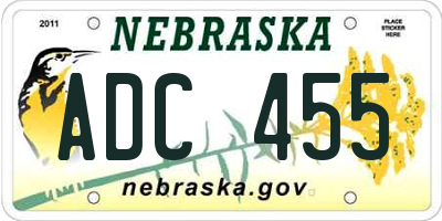 NE license plate ADC455