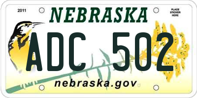 NE license plate ADC502