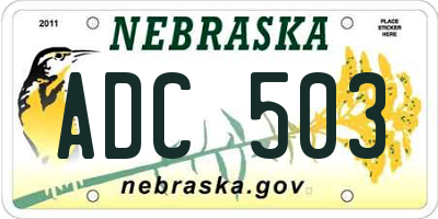 NE license plate ADC503