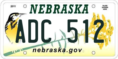 NE license plate ADC512