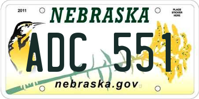 NE license plate ADC551