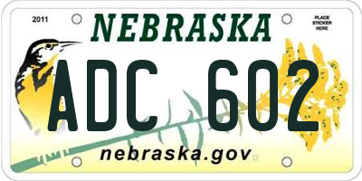 NE license plate ADC602