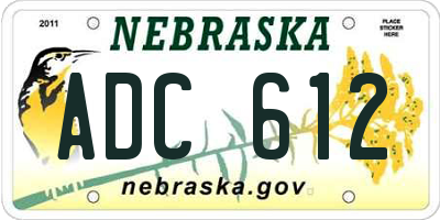 NE license plate ADC612