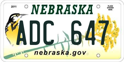 NE license plate ADC647