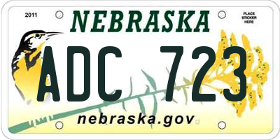 NE license plate ADC723