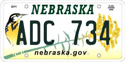 NE license plate ADC734