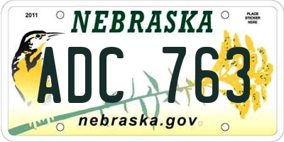NE license plate ADC763