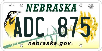 NE license plate ADC875