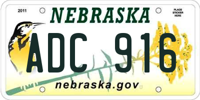 NE license plate ADC916