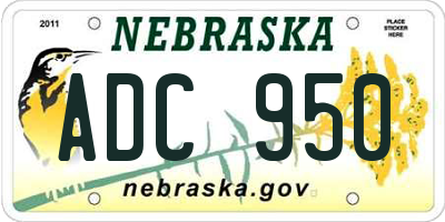 NE license plate ADC950
