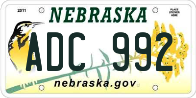 NE license plate ADC992