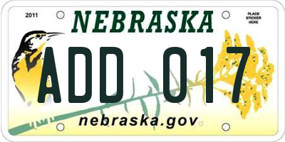 NE license plate ADD017