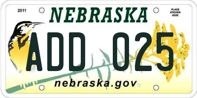 NE license plate ADD025