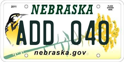 NE license plate ADD040