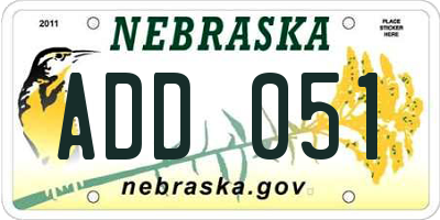 NE license plate ADD051