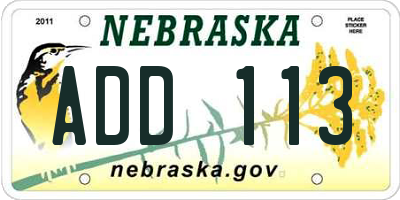 NE license plate ADD113