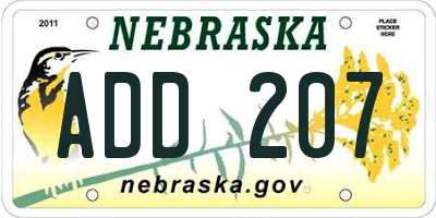 NE license plate ADD207